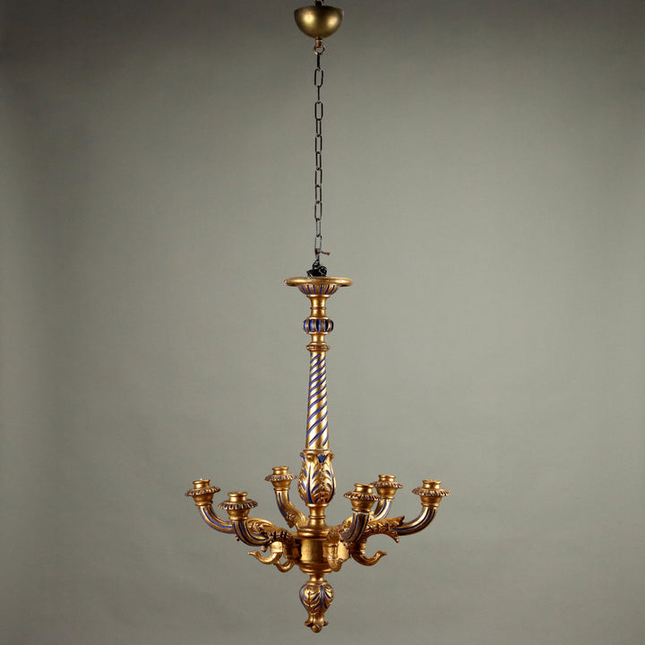 Antique Neoclassical Style Chandelier Wood Italy XX Century - Italy, XX Century | Antiques  Lighting