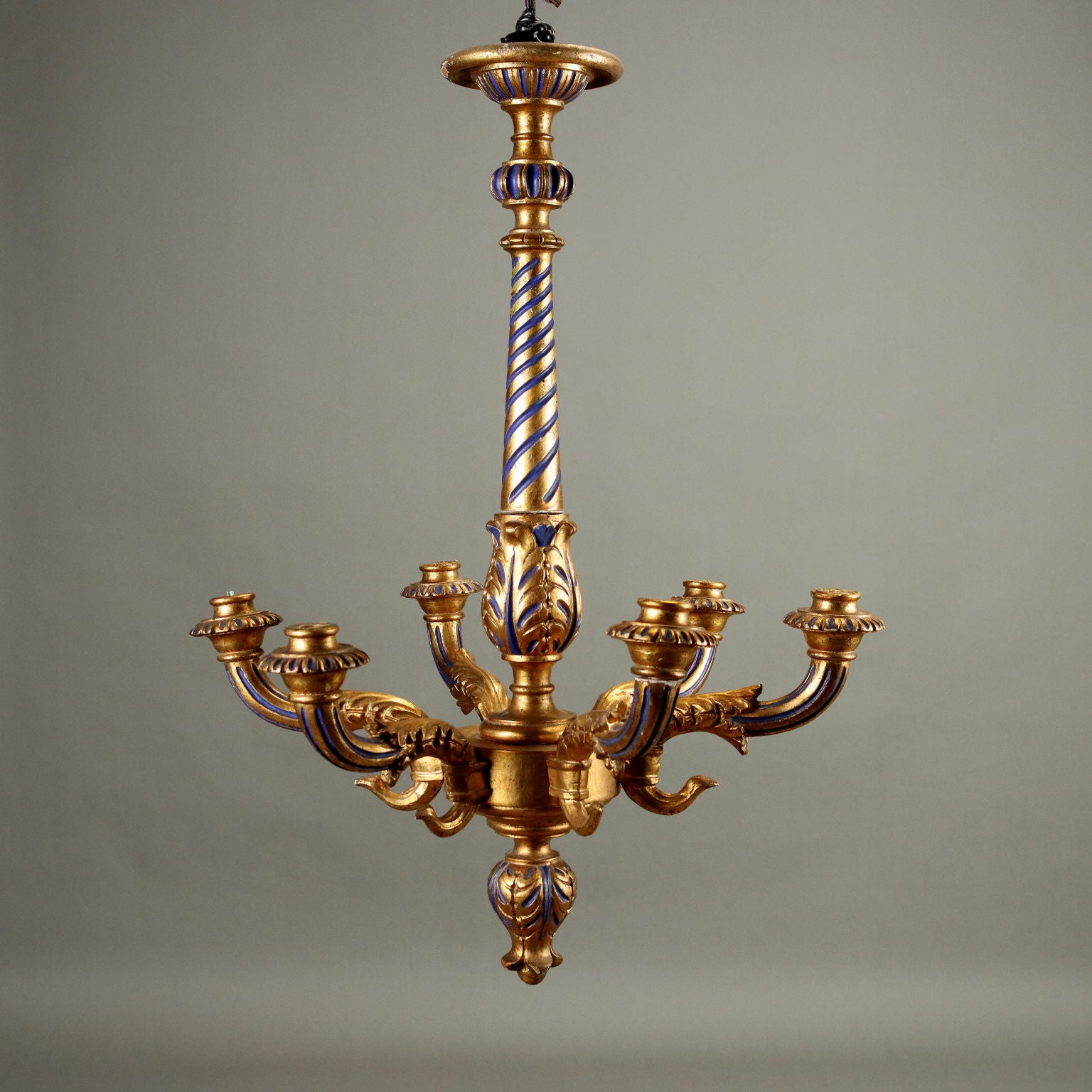 Antique Neoclassical Style Chandelier Wood Italy XX Century - Italy, XX Century | Antiques  Lighting