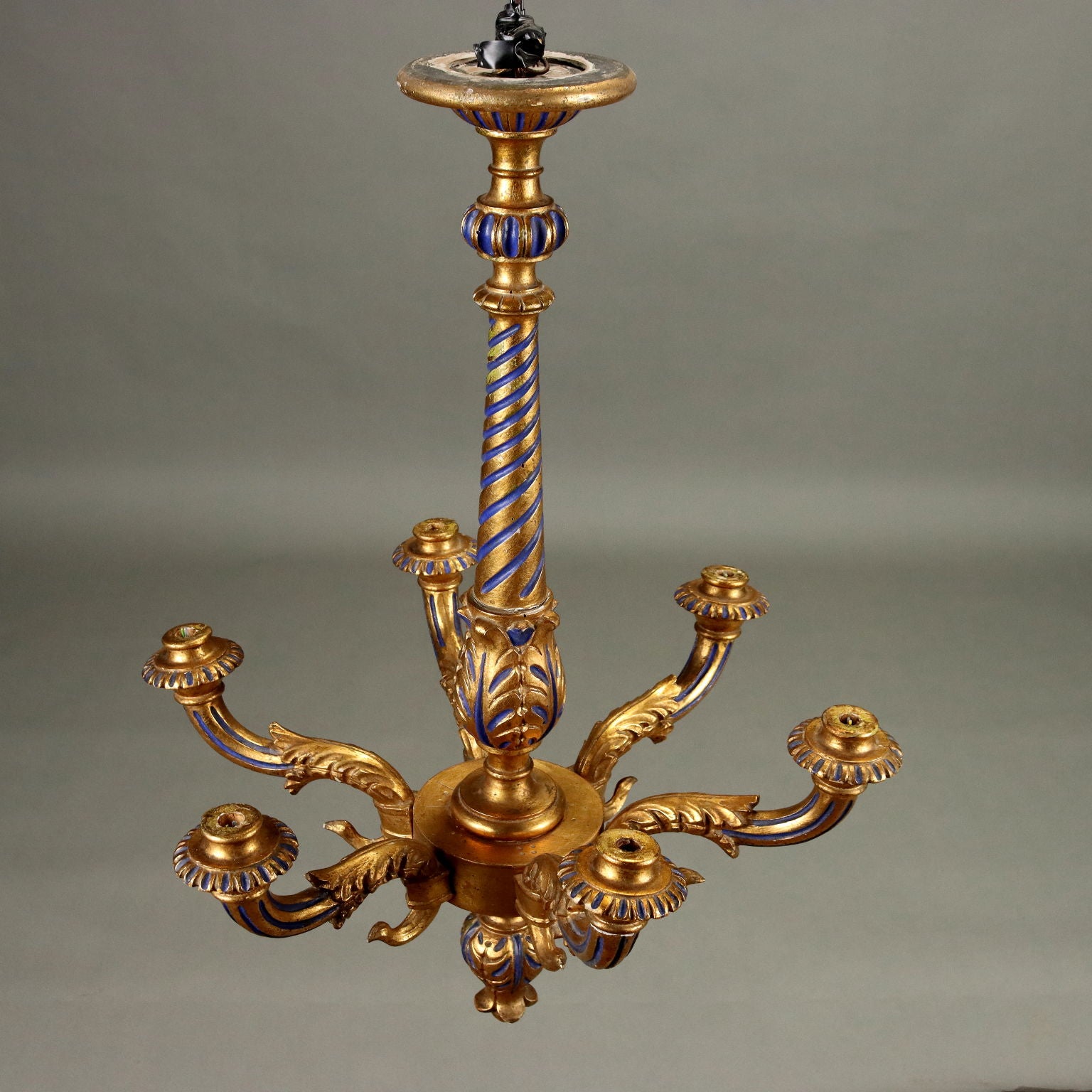 Antique Neoclassical Style Chandelier Wood Italy XX Century - Italy, XX Century | Antiques  Lighting