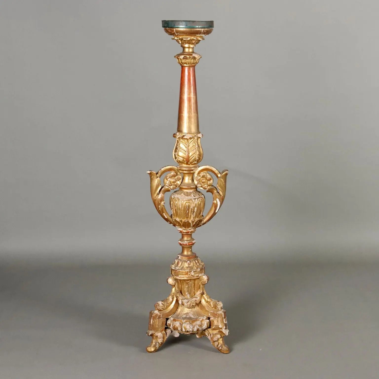Antique Eclectic Candle-Holder Carved and Gilded Wood XIX Century
