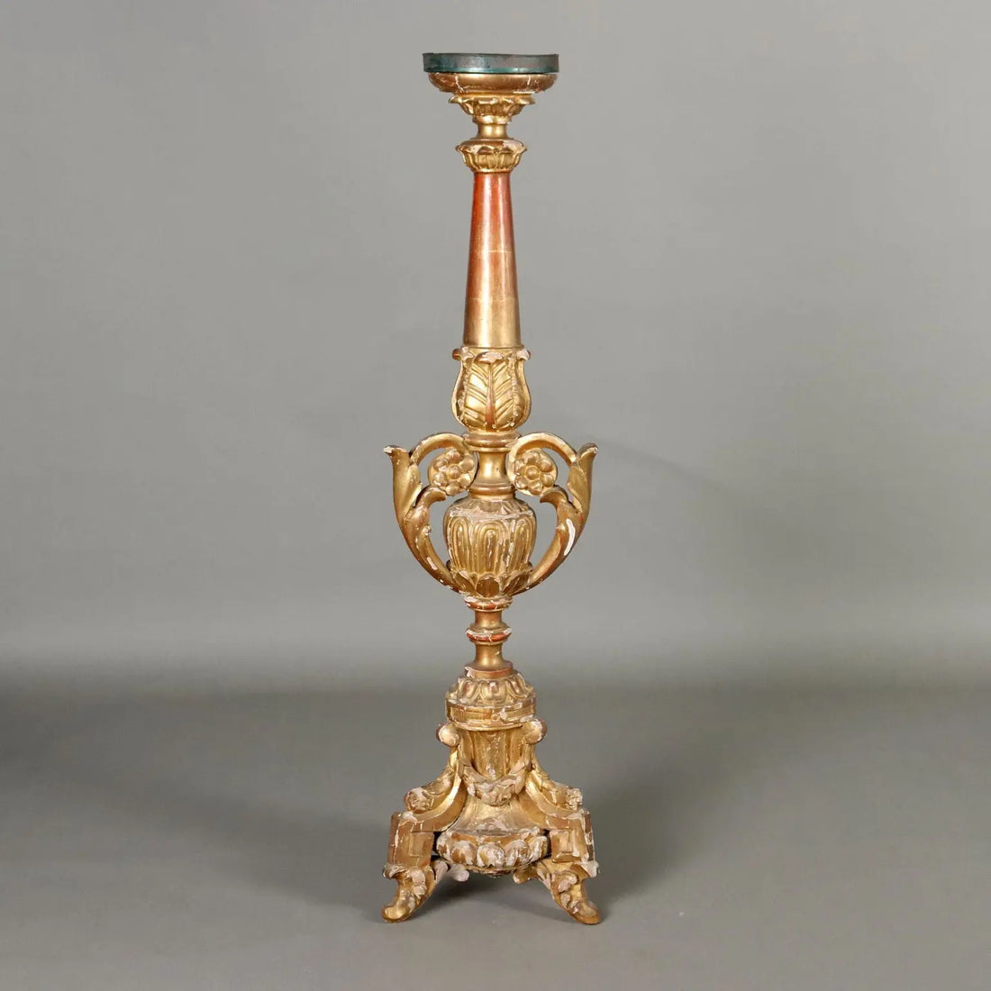 Antique Eclectic Candle-Holder Carved and Gilded Wood XIX Century