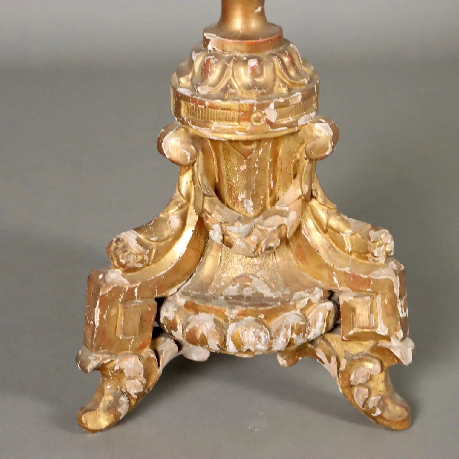 Antique Eclectic Candle-Holder Carved and Gilded Wood XIX Century