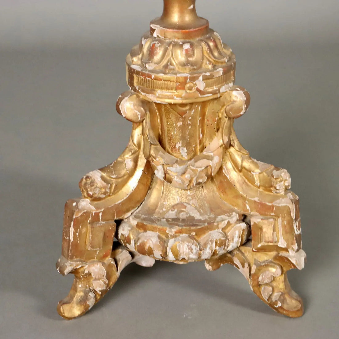 Antique Eclectic Candle-Holder Carved and Gilded Wood XIX Century