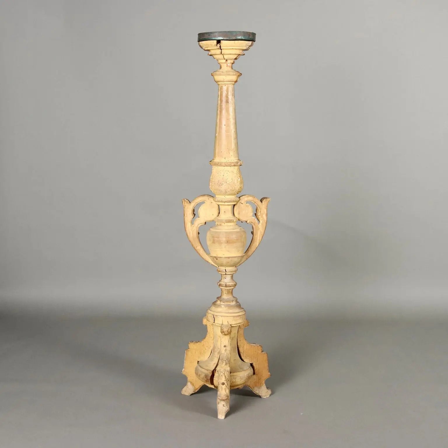 Antique Eclectic Candle-Holder Carved and Gilded Wood XIX Century