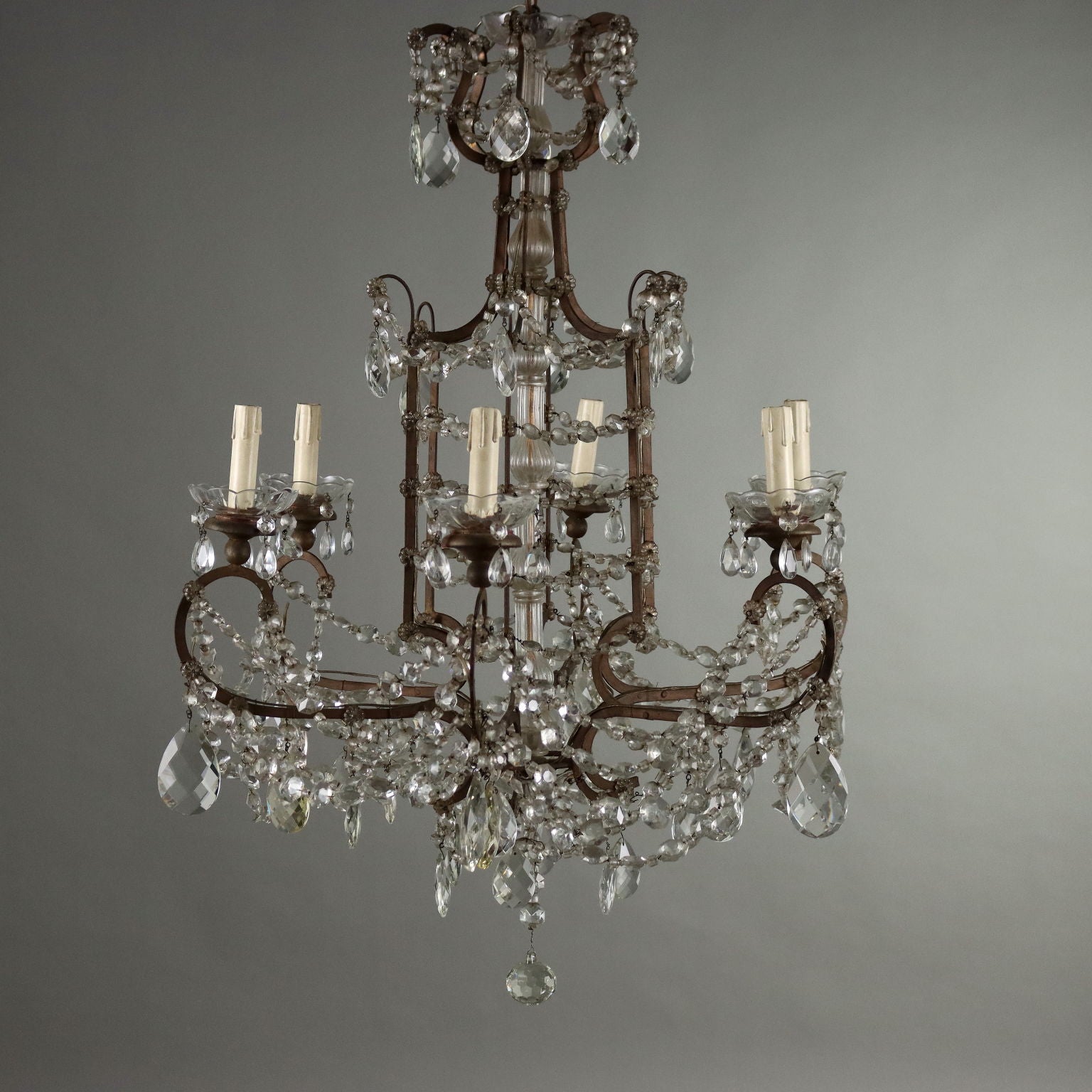 Antique Chandelier Metal Glass Italy XX Century - Italy, Early XX Century | Antiques  Lighting
