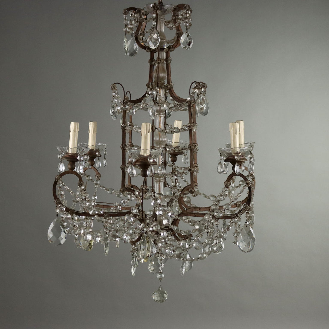 Antique Chandelier Metal Glass Italy XX Century - Italy, Early XX Century | Antiques  Lighting