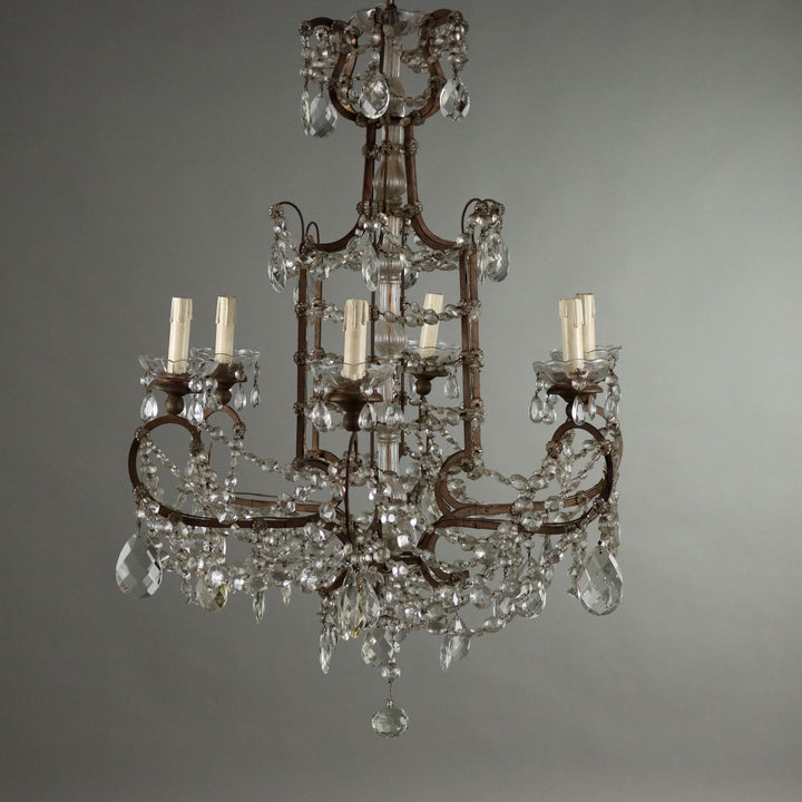 Antique Chandelier Metal Glass Italy XX Century - Italy, Early XX Century | Antiques  Lighting