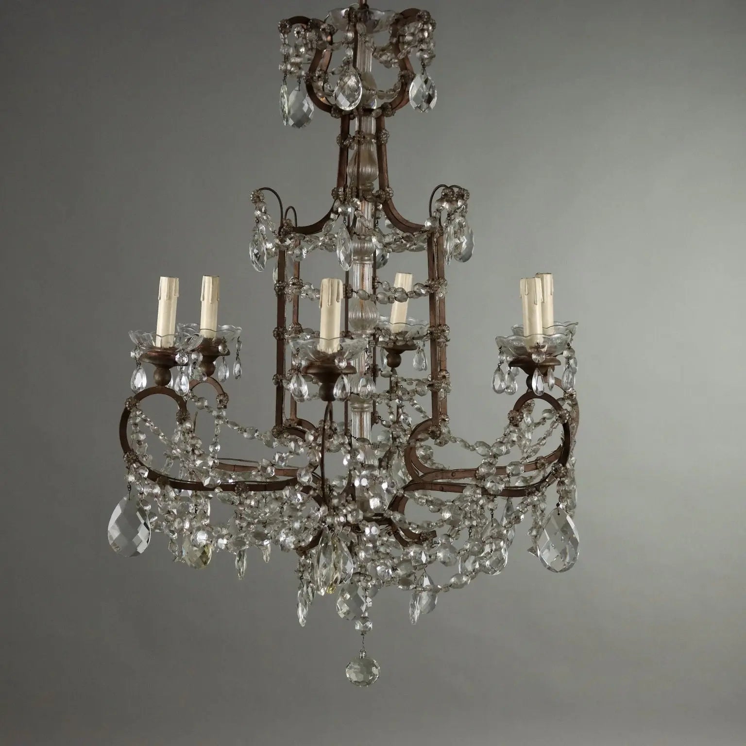 Antique Chandelier Metal Glass Italy XX Century - Italy, Early XX Century | Antiques | Lighting