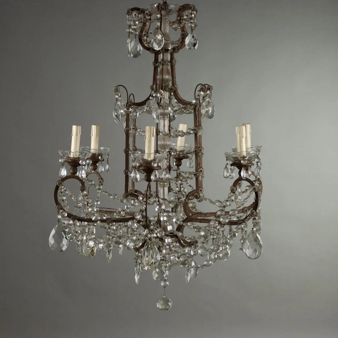 Antique Chandelier Metal Glass Italy XX Century - Italy, Early XX Century | Antiques | Lighting