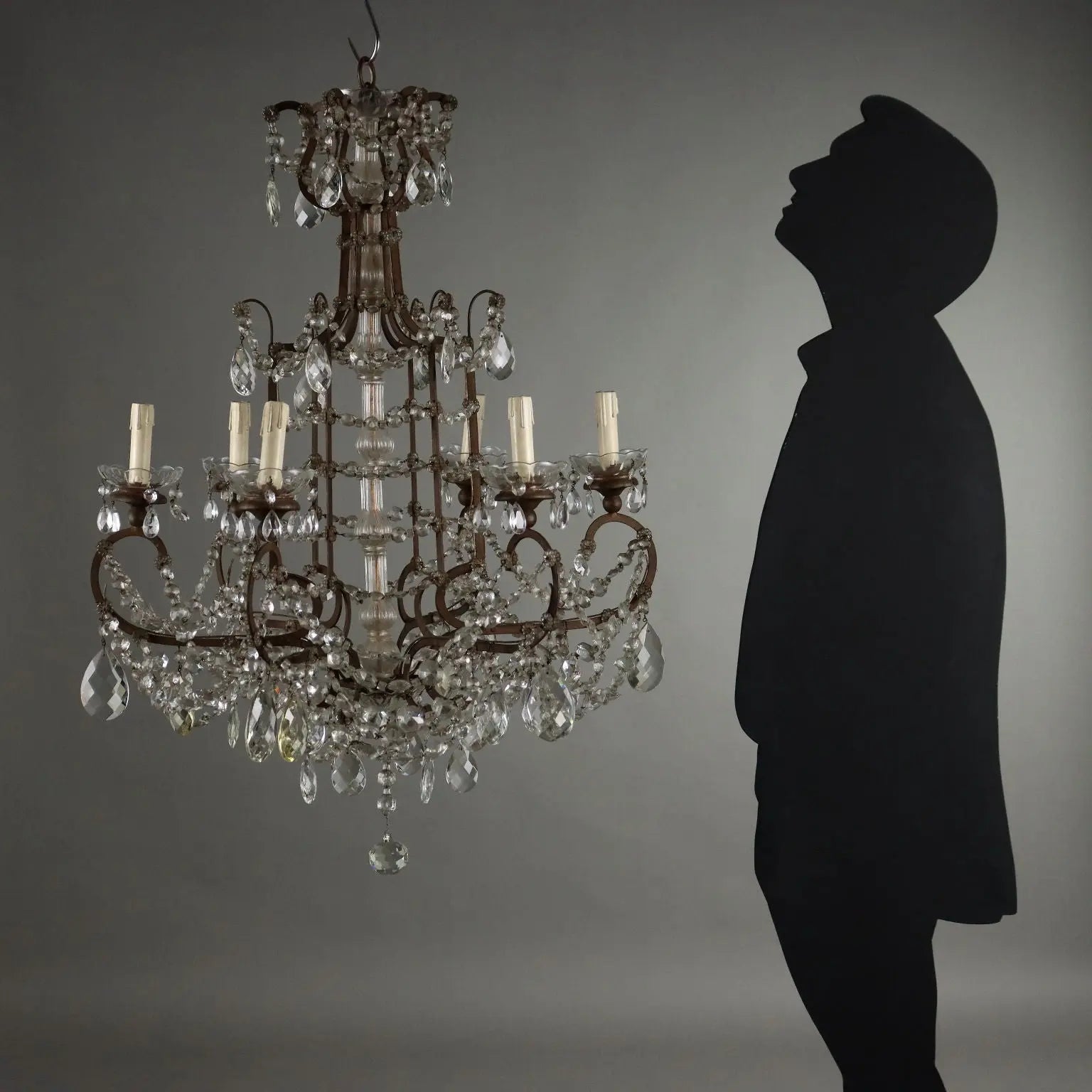 Antique Chandelier Metal Glass Italy XX Century - Italy, Early XX Century | Antiques | Lighting