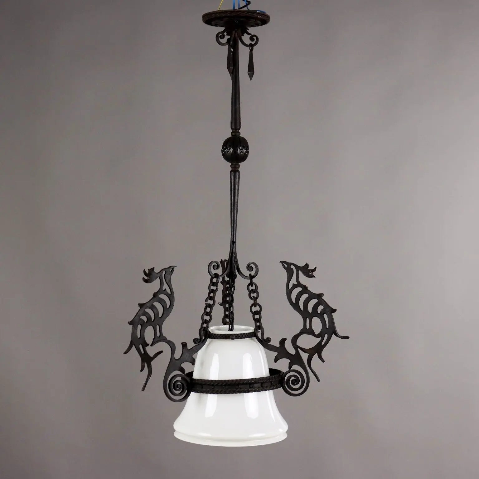 Antique Chandelier Wrought Iron Glass Italy XX Century - Italy, XX Century | Antiques | Lighting