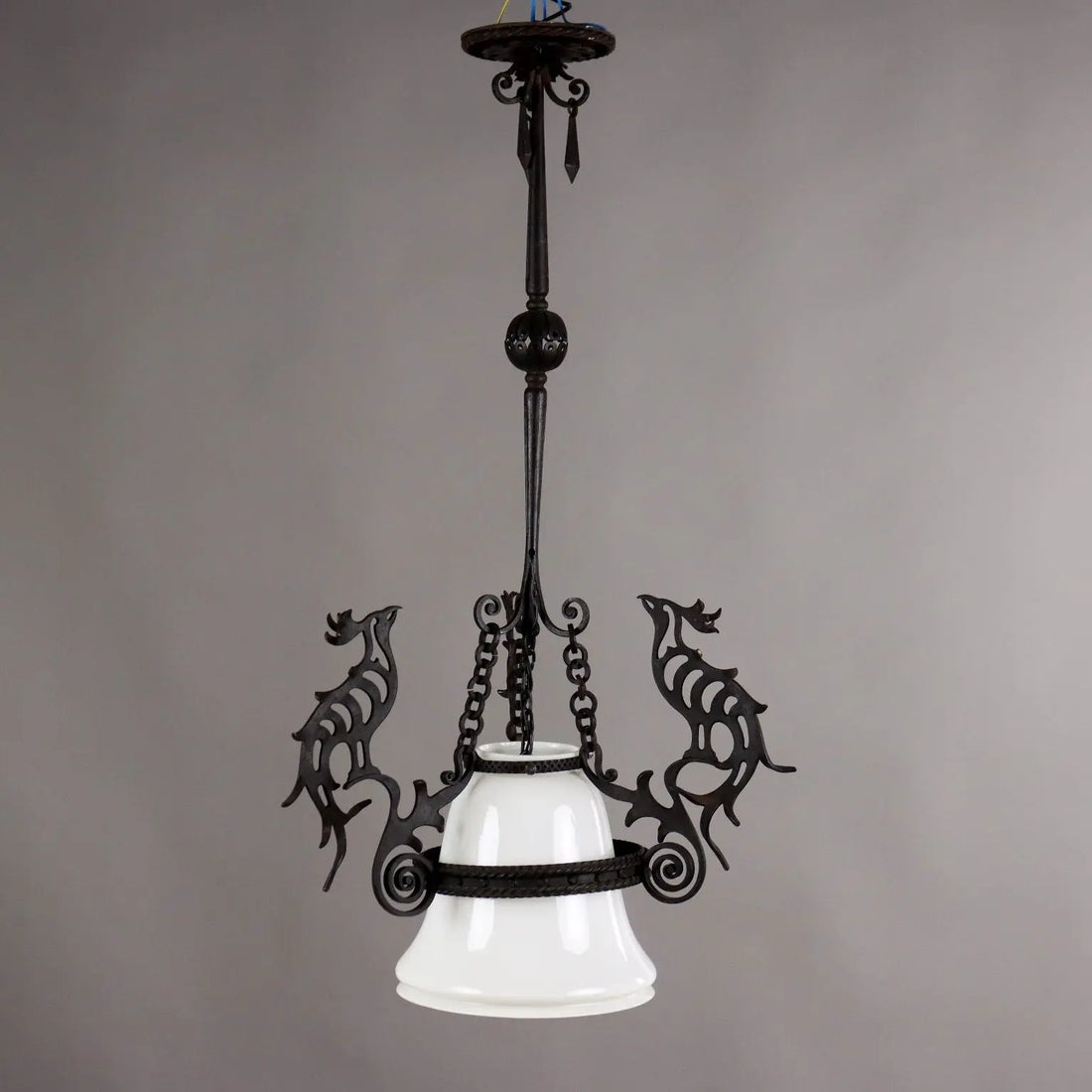 Antique Chandelier Wrought Iron Glass Italy XX Century - Italy, XX Century | Antiques | Lighting