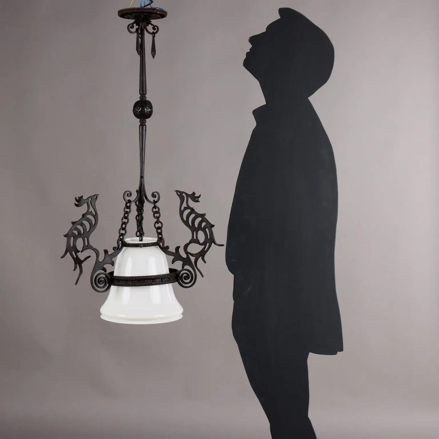 Antique Chandelier Wrought Iron Glass Italy XX Century - Italy, XX Century | Antiques | Lighting
