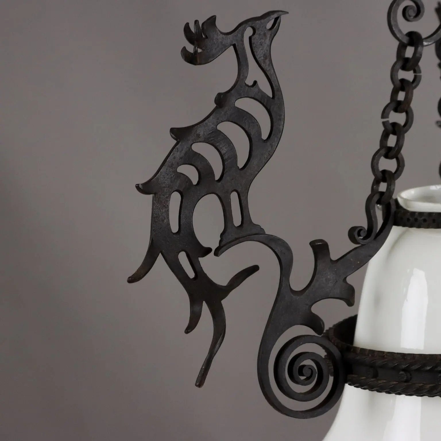 Antique Chandelier Wrought Iron Glass Italy XX Century - Italy, XX Century | Antiques | Lighting