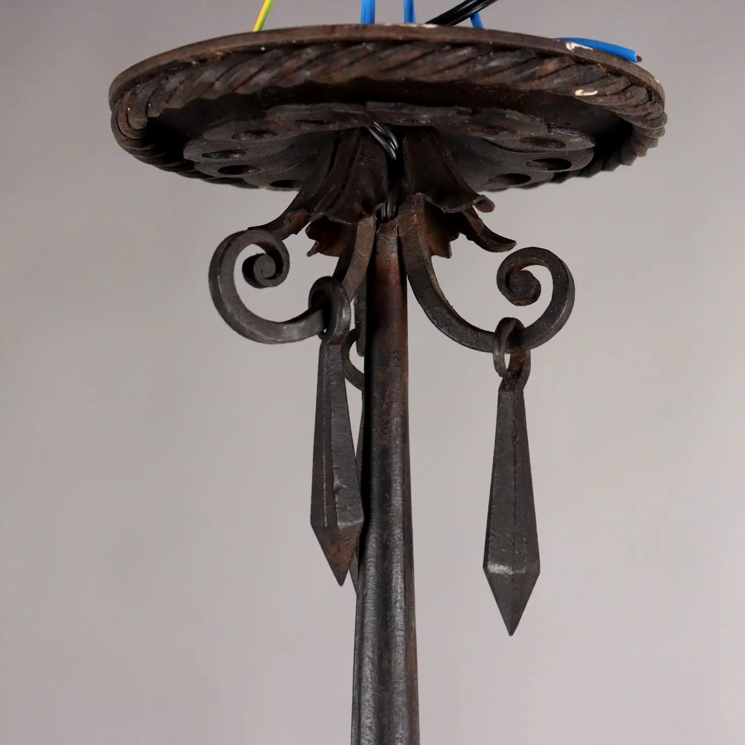 Antique Chandelier Wrought Iron Glass Italy XX Century - Italy, XX Century | Antiques | Lighting