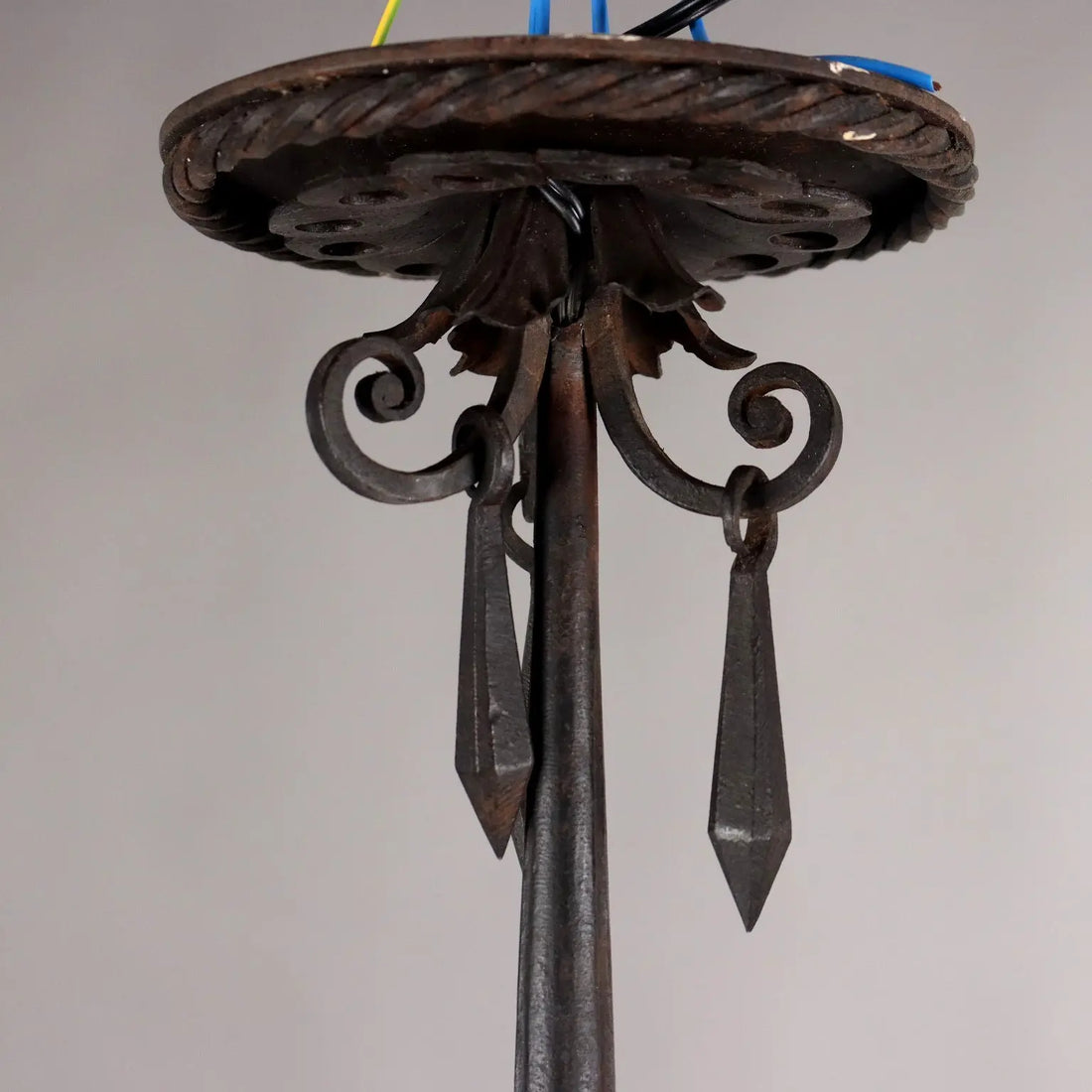 Antique Chandelier Wrought Iron Glass Italy XX Century - Italy, XX Century | Antiques | Lighting