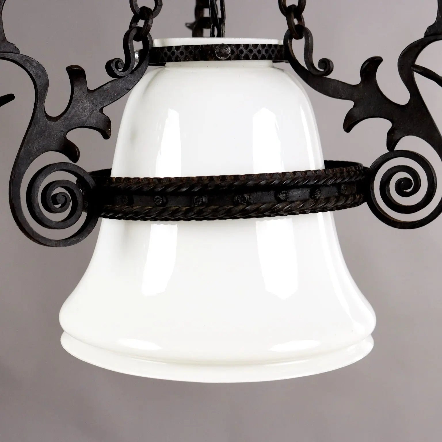 Antique Chandelier Wrought Iron Glass Italy XX Century - Italy, XX Century | Antiques | Lighting