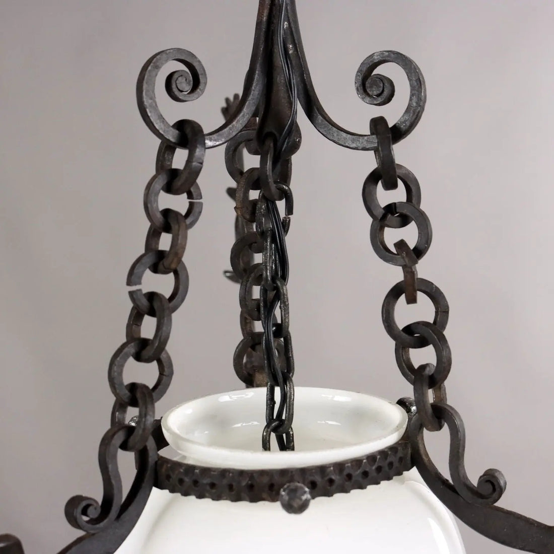 Antique Chandelier Wrought Iron Glass Italy XX Century - Italy, XX Century | Antiques | Lighting