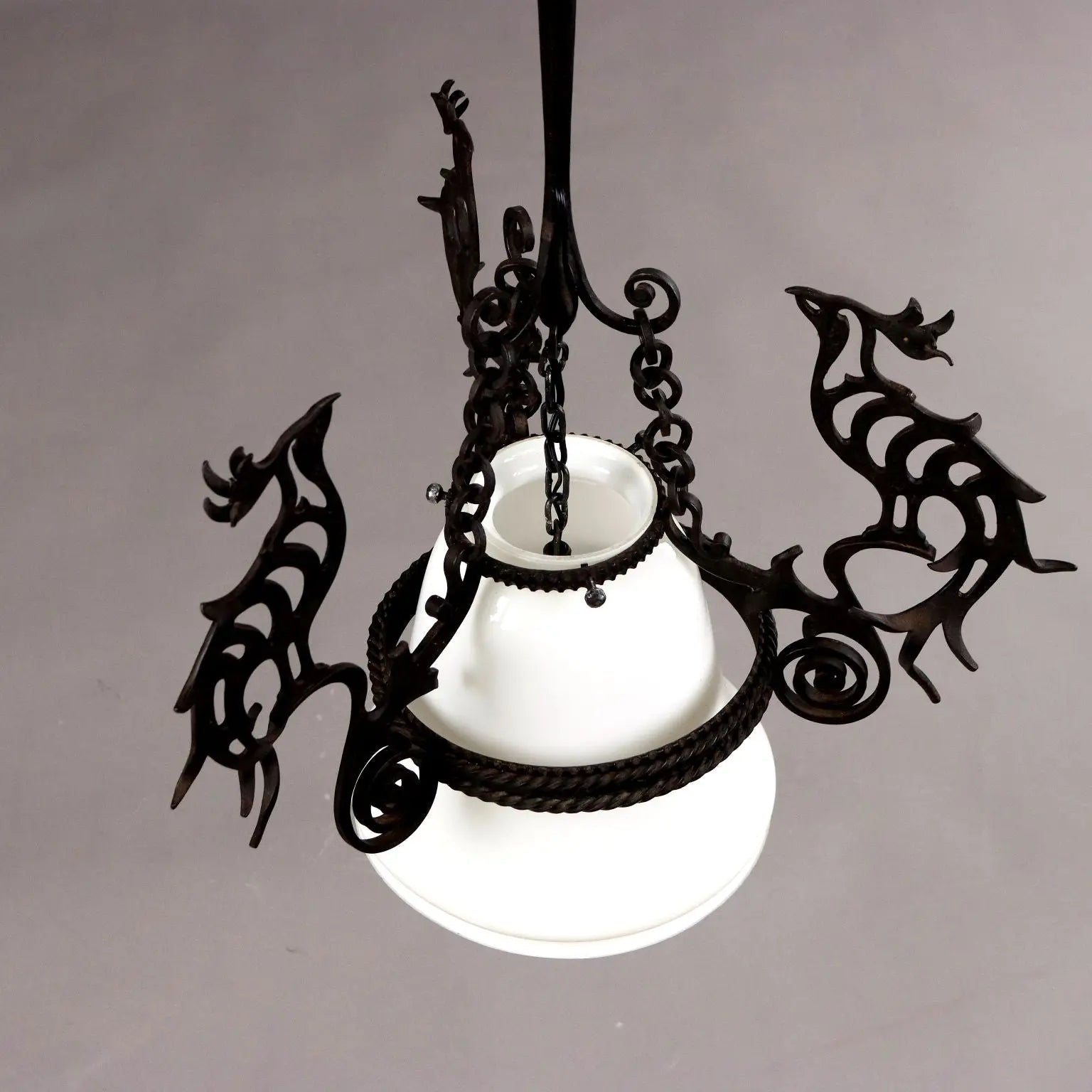 Antique Chandelier Wrought Iron Glass Italy XX Century - Italy, XX Century | Antiques | Lighting