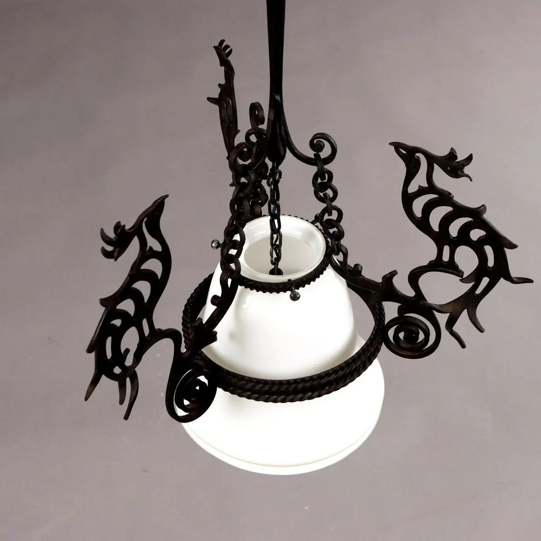 Antique Chandelier Wrought Iron Glass Italy XX Century - Italy, XX Century | Antiques | Lighting