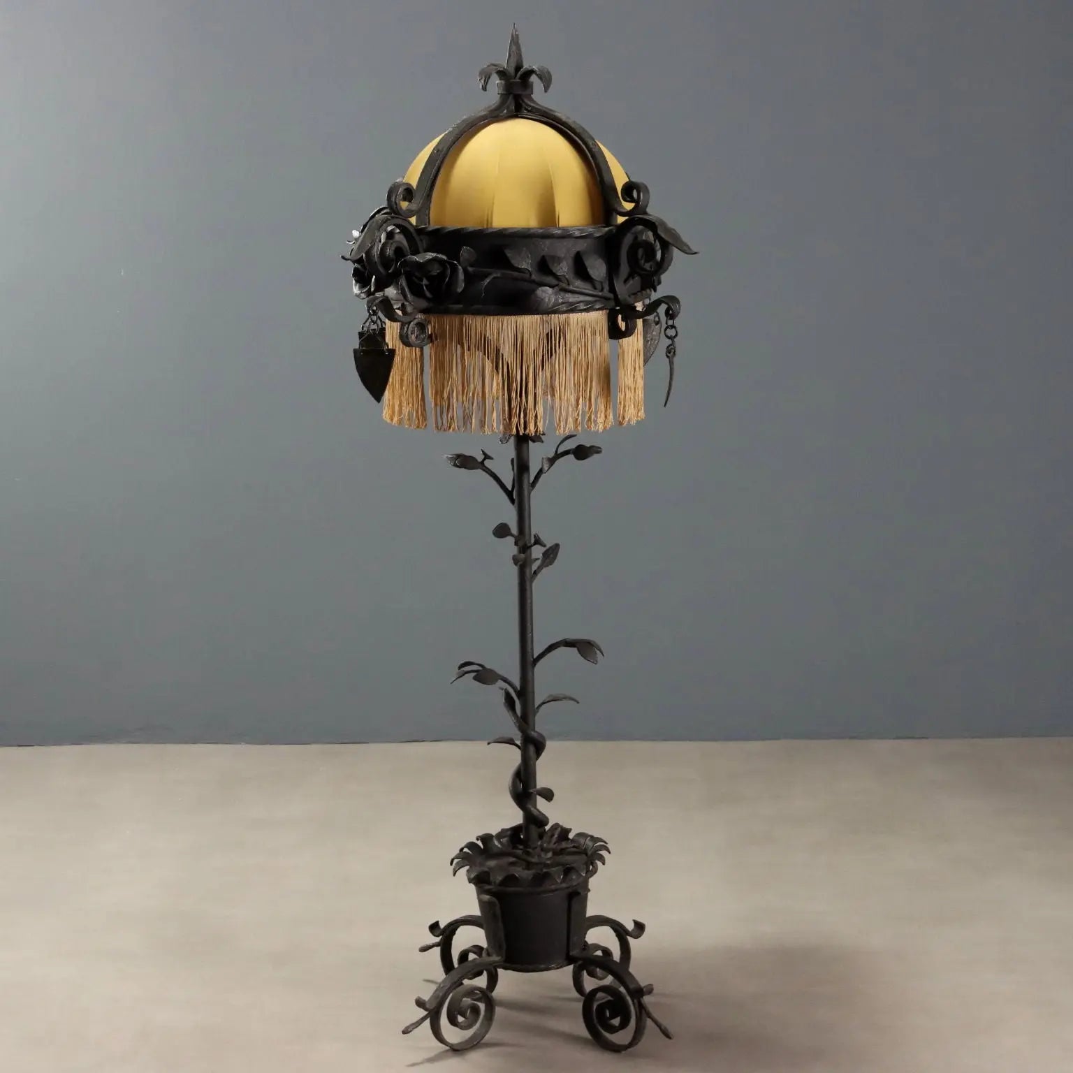 Antique Lamp Art Nouveau Wrought Iron Italy XX Century