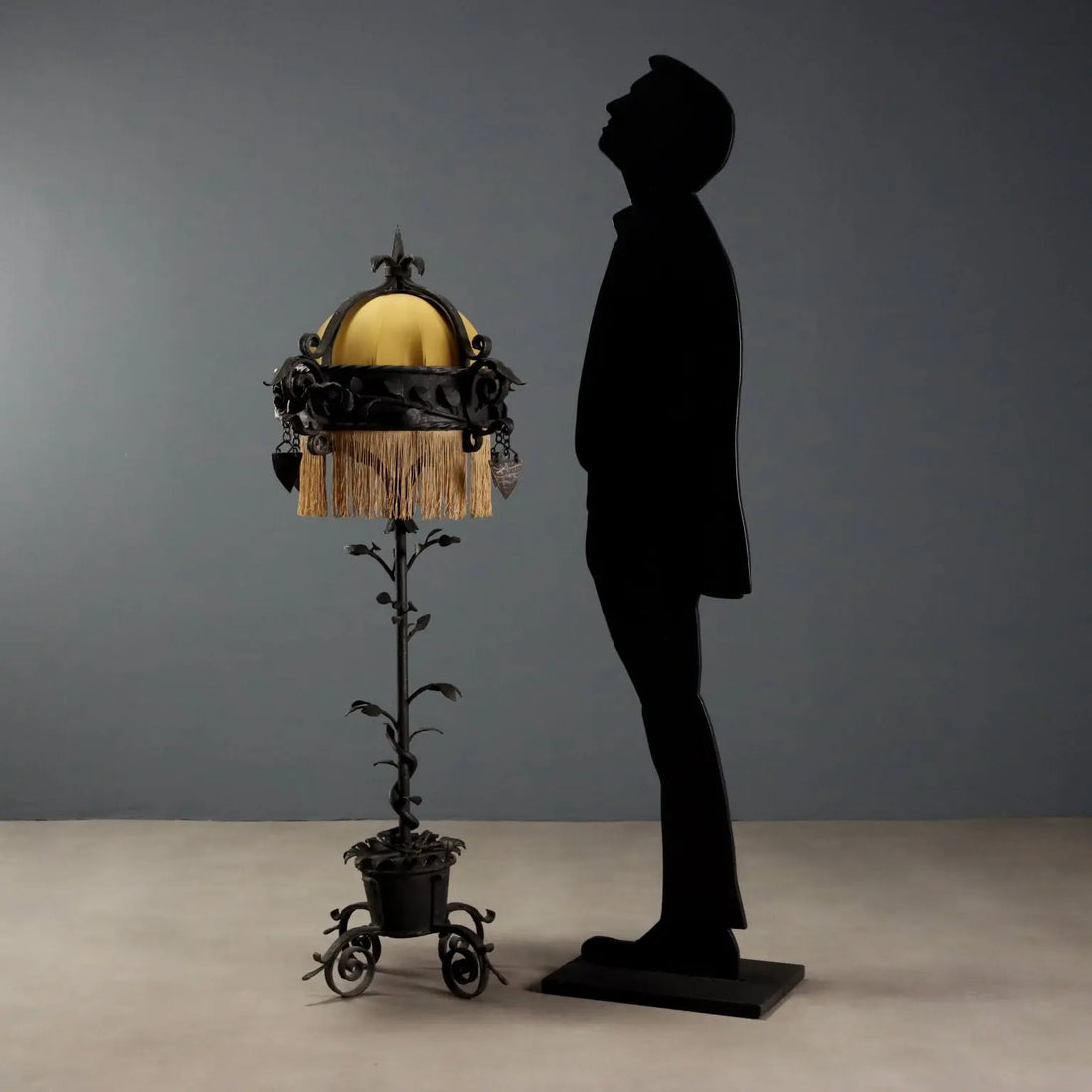 Antique Lamp Art Nouveau Wrought Iron Italy XX Century