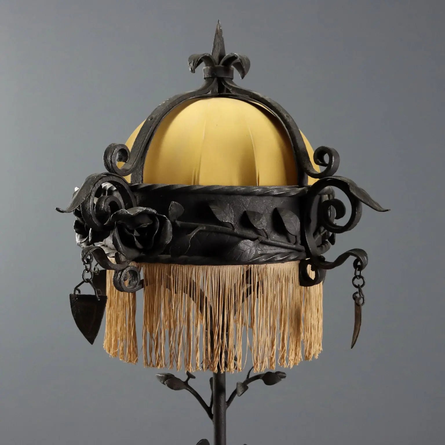 Antique Lamp Art Nouveau Wrought Iron Italy XX Century