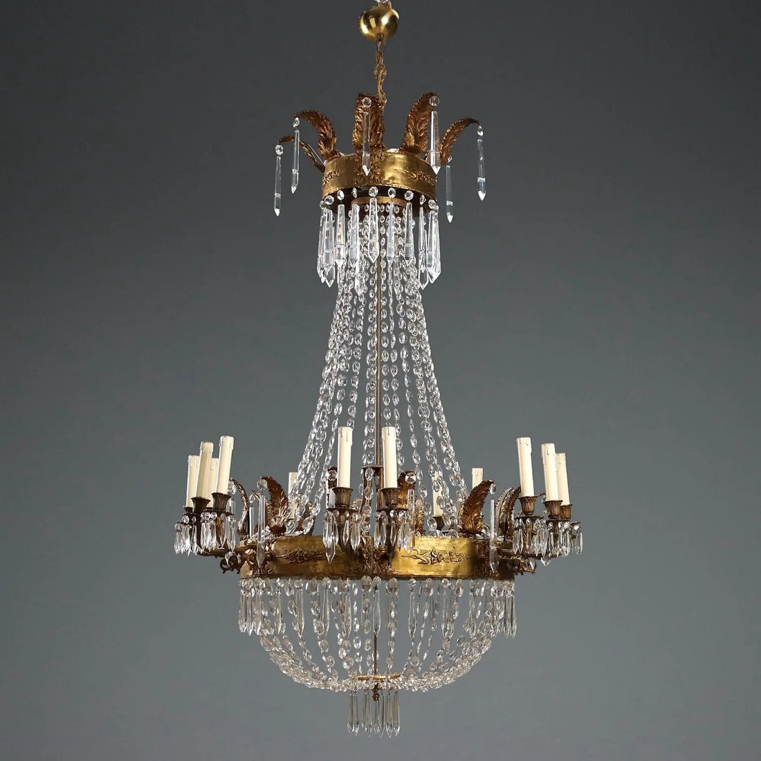 Antique Balloon-Shaped Chandelier Gilded Metal Glass XIX Century - Italy, End of the XIX Century | Antiques | Lighting