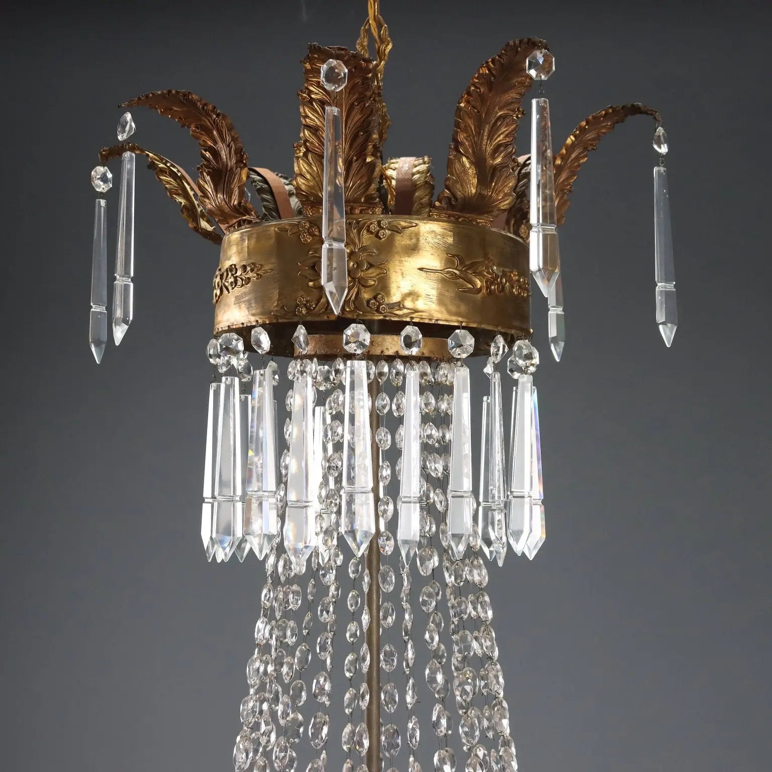 Antique Balloon-Shaped Chandelier Gilded Metal Glass XIX Century - Italy, End of the XIX Century | Antiques | Lighting