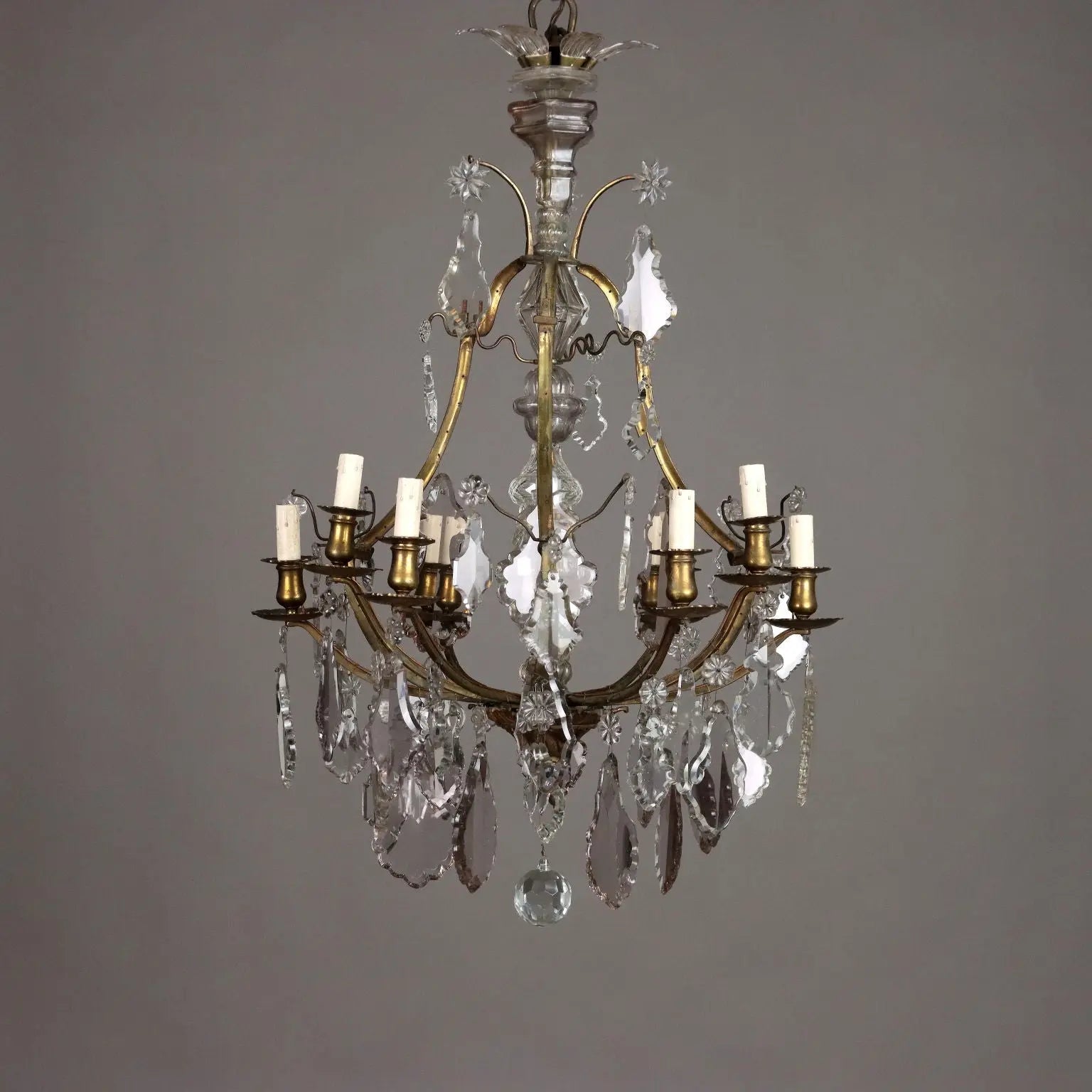 Antique Chandelier Glass Gilded Metal Italy XIX Century - Italy, XIX Century | Antiques | Lighting