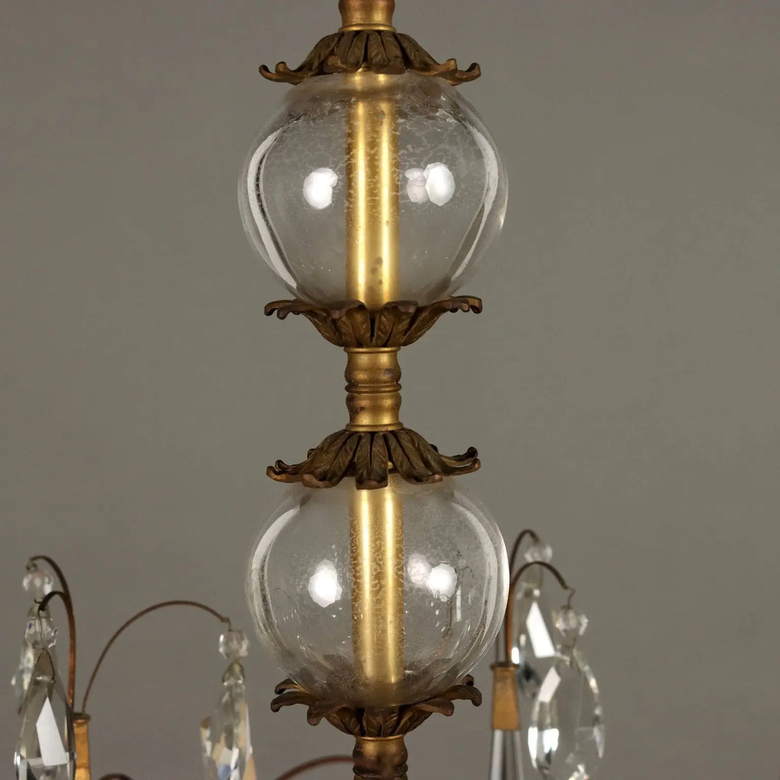 Antique Chandelier Burnished Metal 6 Branches Glass Italy XX Century - Italy, XX Century | Antiques | Lighting