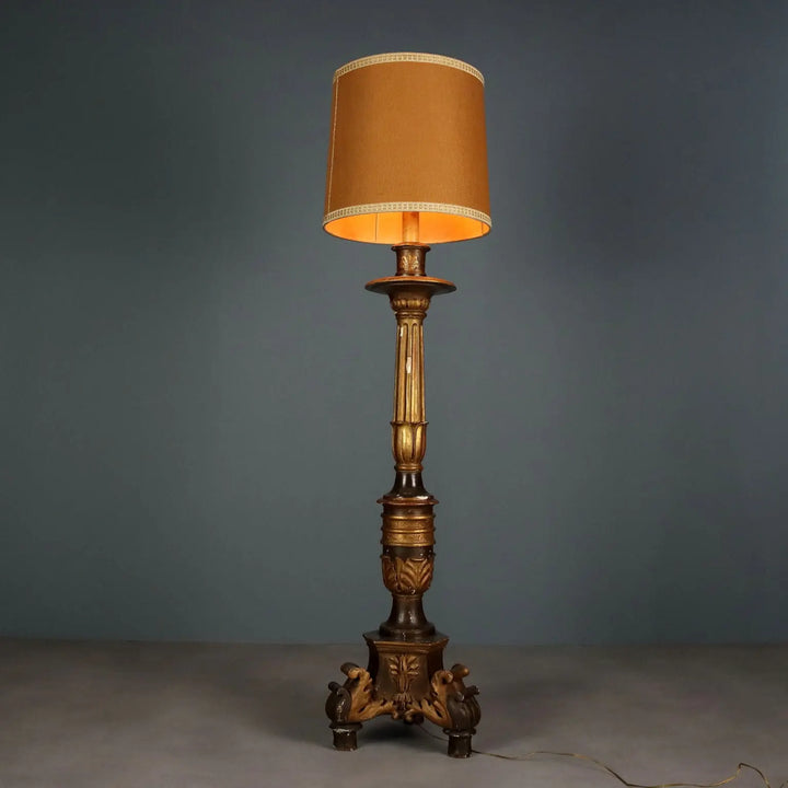 Antique Candlestick Gilded Wood Fabric Italy XIX Century - Italy, Late XIX Century | Antiques | Lighting