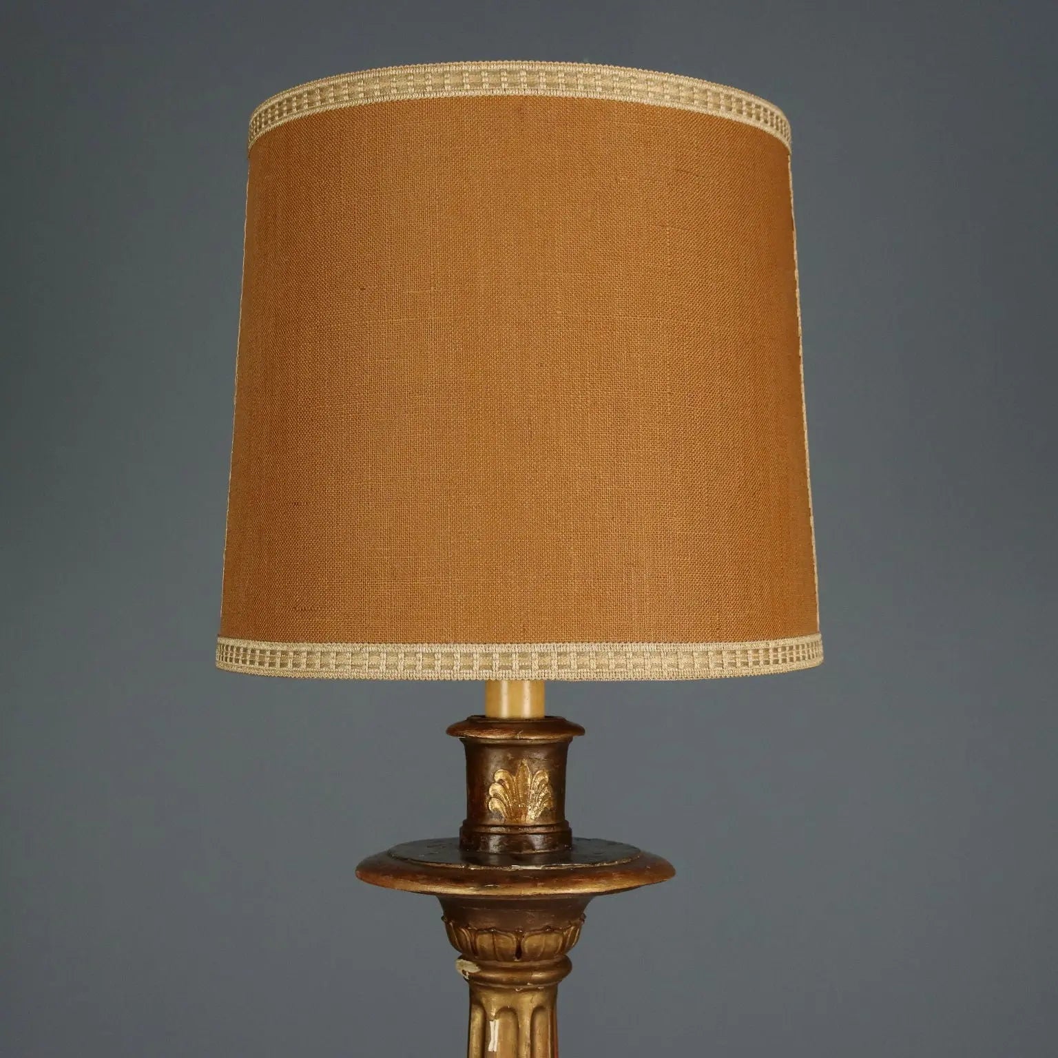 Antique Candlestick Gilded Wood Fabric Italy XIX Century - Italy, Late XIX Century | Antiques | Lighting
