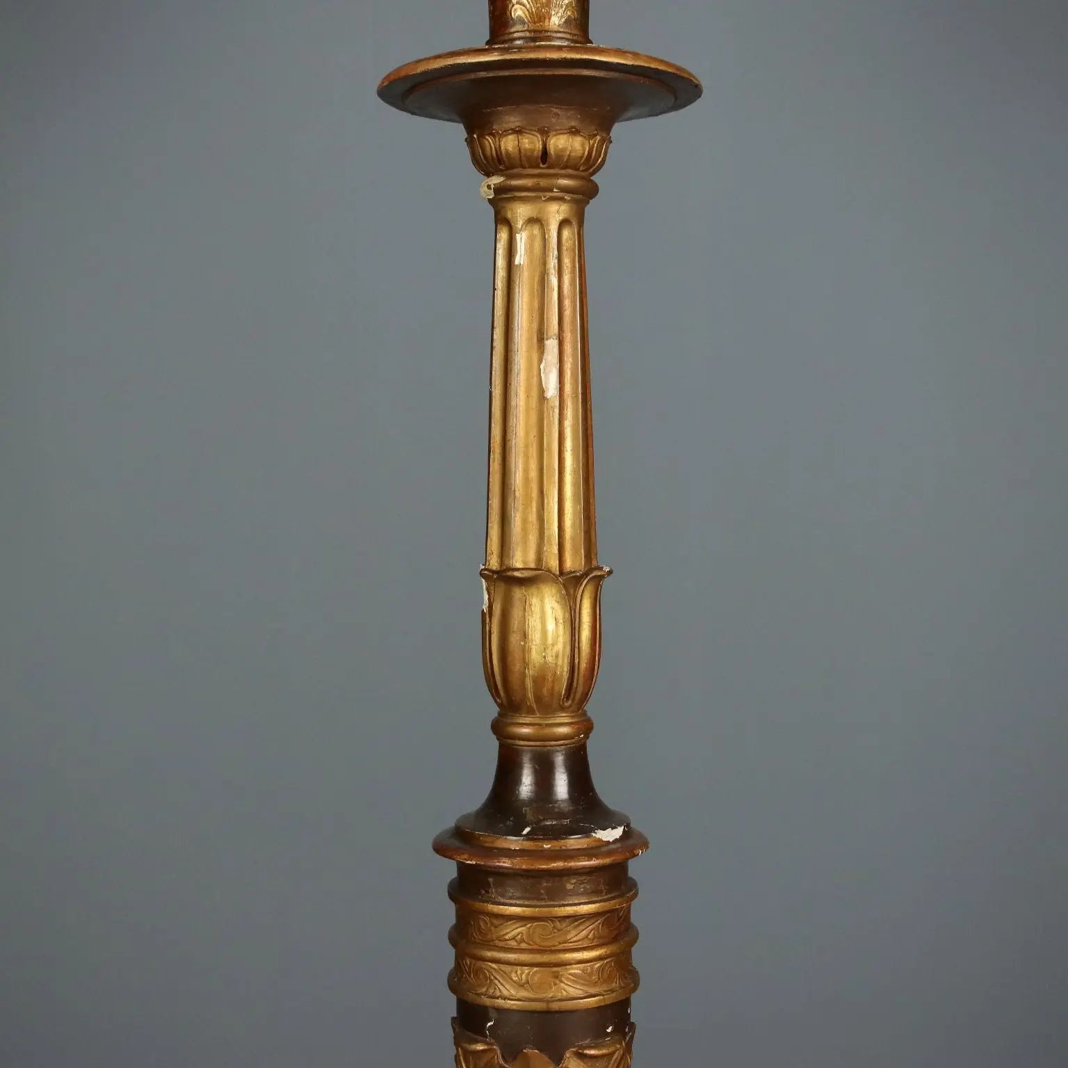 Antique Candlestick Gilded Wood Fabric Italy XIX Century - Italy, Late XIX Century | Antiques | Lighting