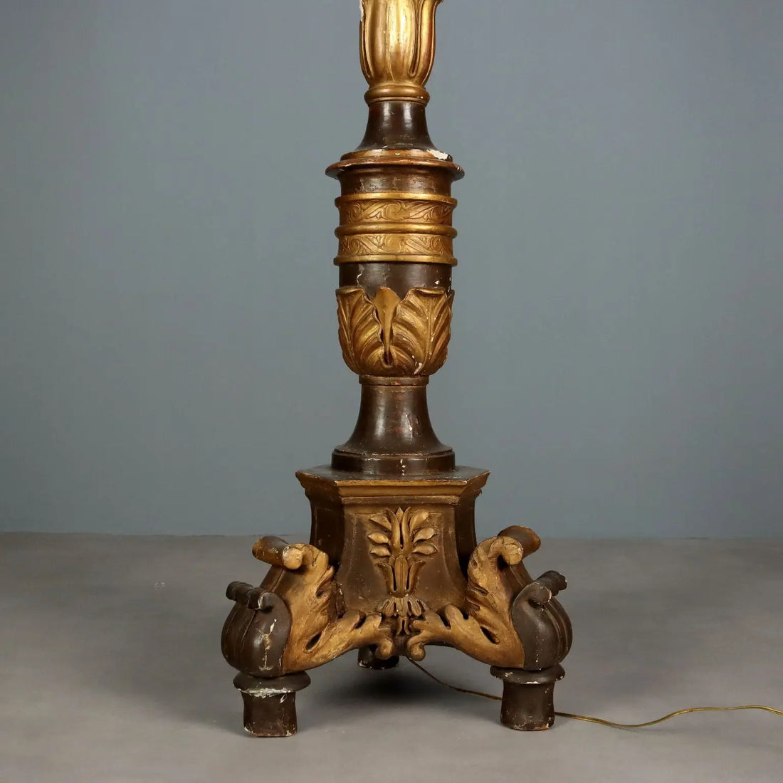 Antique Candlestick Gilded Wood Fabric Italy XIX Century - Italy, Late XIX Century | Antiques | Lighting