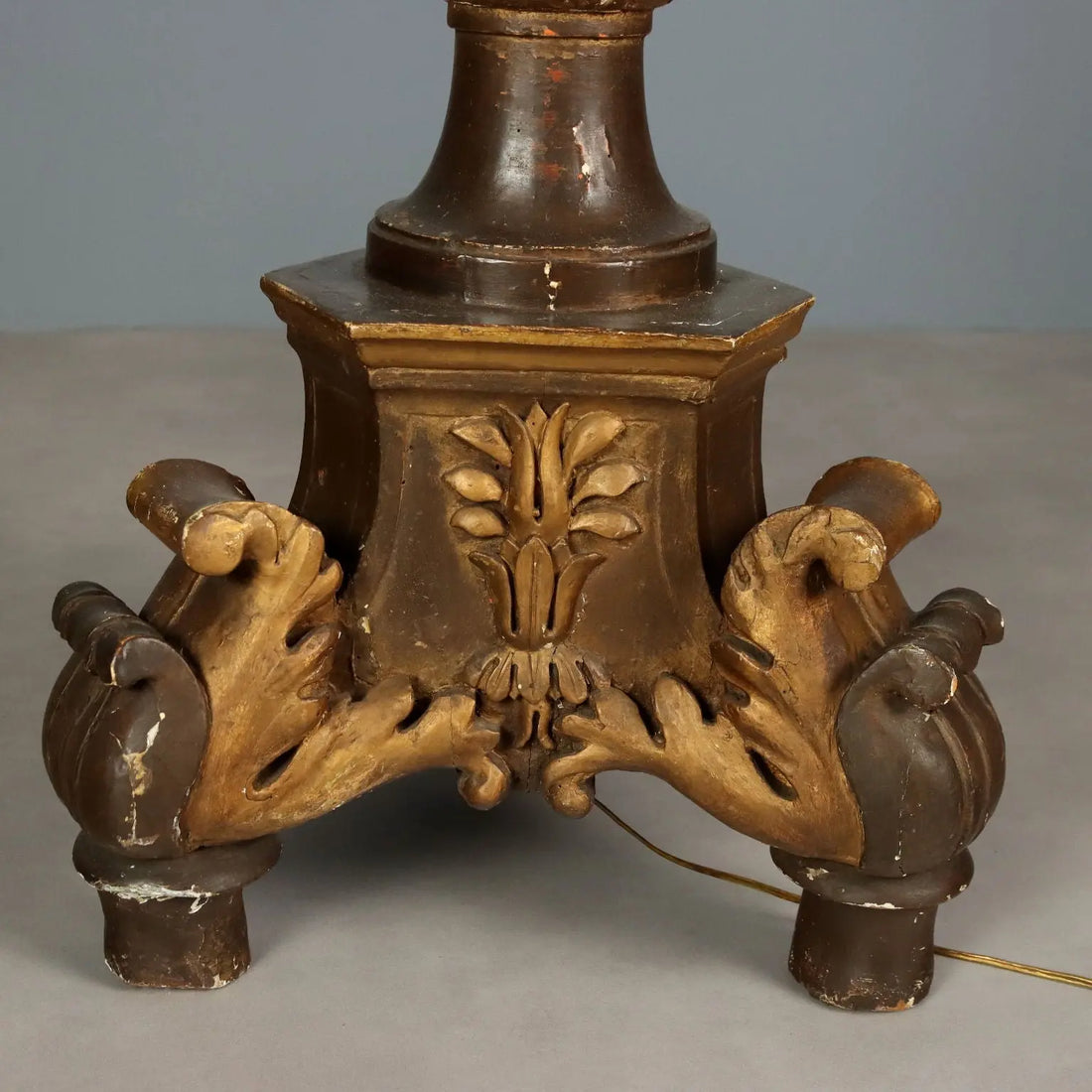 Antique Candlestick Gilded Wood Fabric Italy XIX Century - Italy, Late XIX Century | Antiques | Lighting