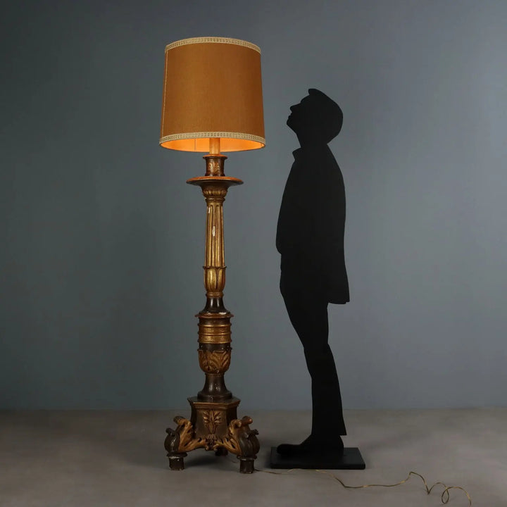 Antique Candlestick Gilded Wood Fabric Italy XIX Century - Italy, Late XIX Century | Antiques | Lighting