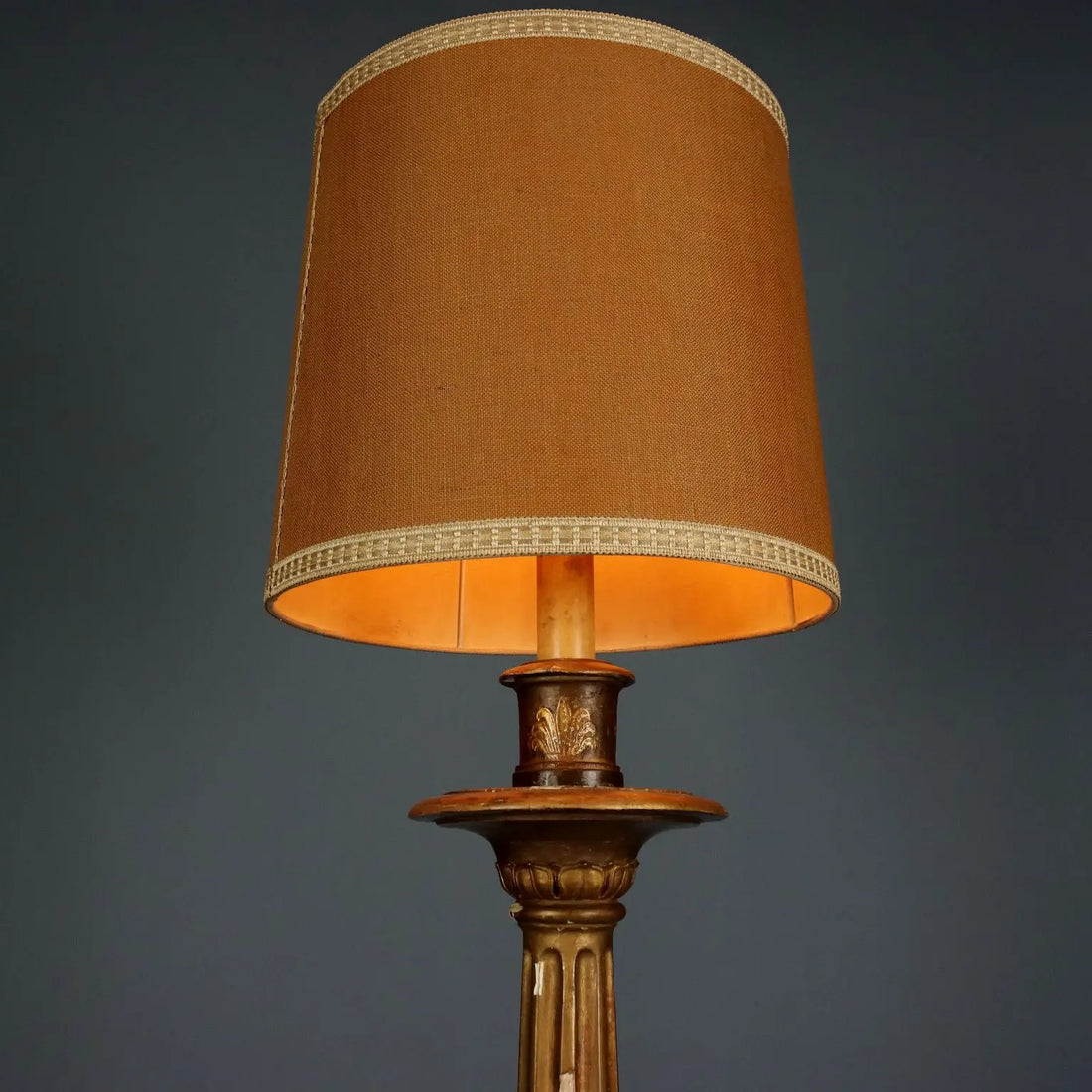 Antique Candlestick Gilded Wood Fabric Italy XIX Century - Italy, Late XIX Century | Antiques | Lighting