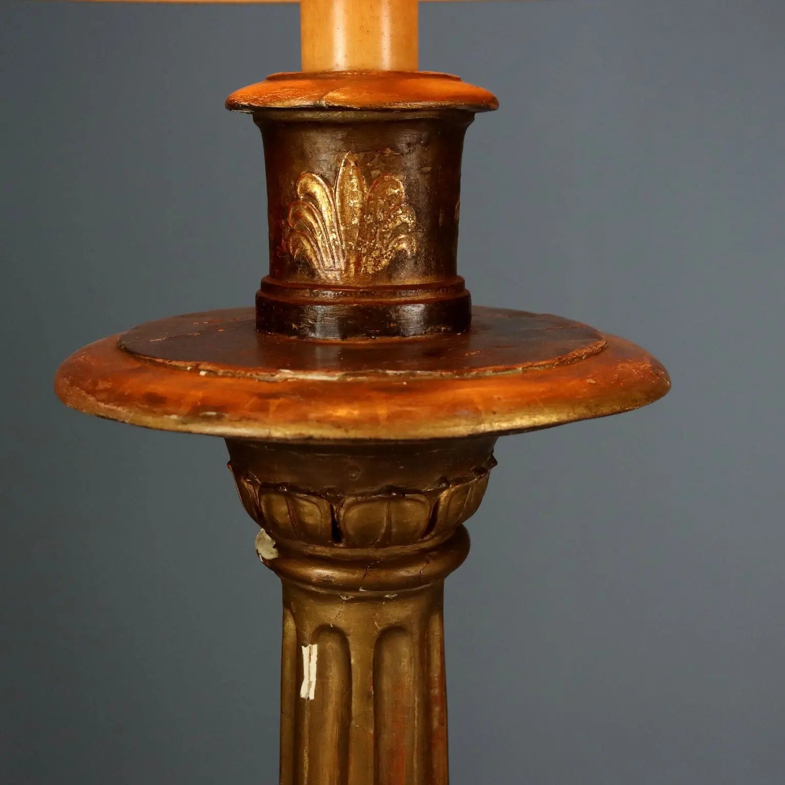 Antique Candlestick Gilded Wood Fabric Italy XIX Century - Italy, Late XIX Century | Antiques | Lighting