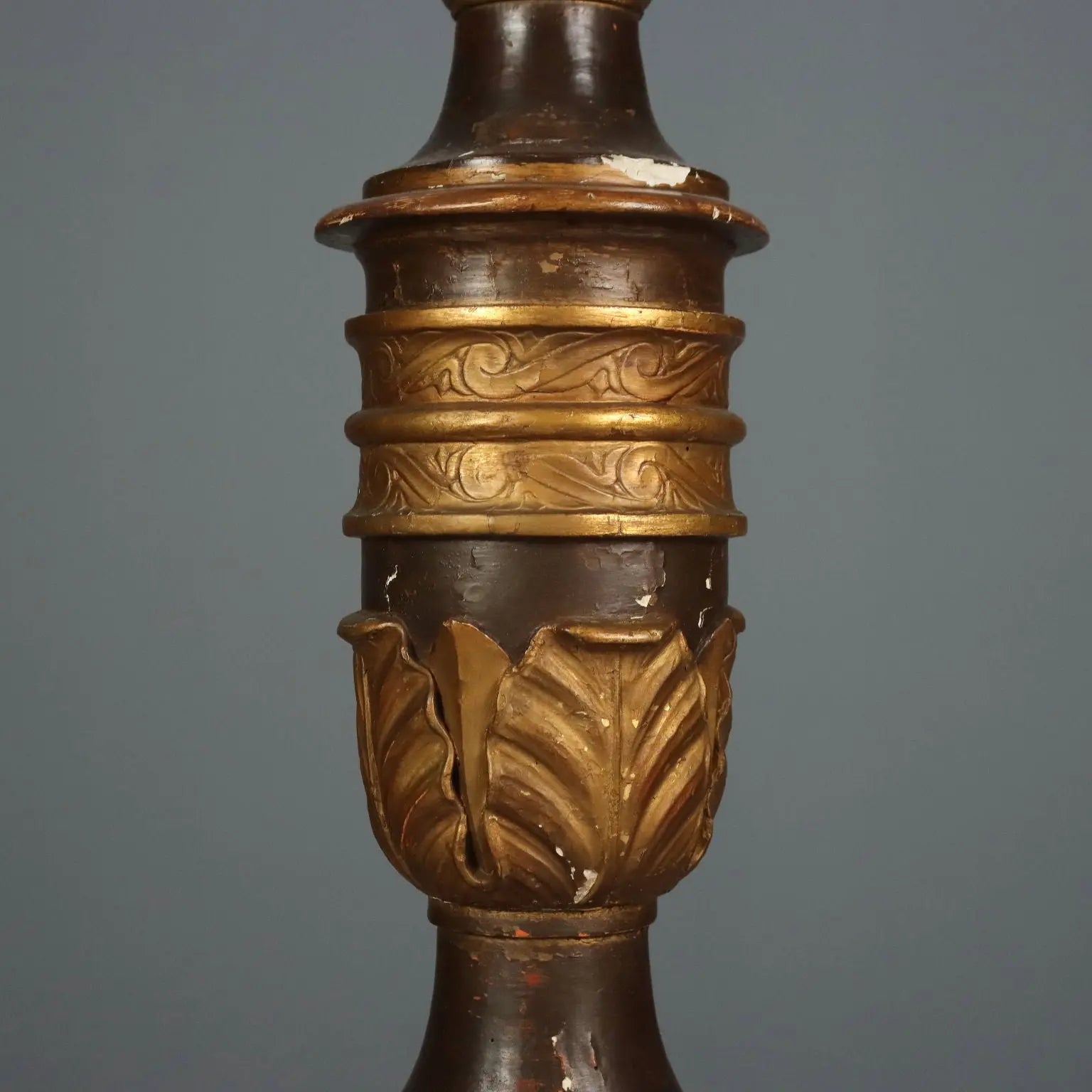 Antique Candlestick Gilded Wood Fabric Italy XIX Century - Italy, Late XIX Century | Antiques | Lighting