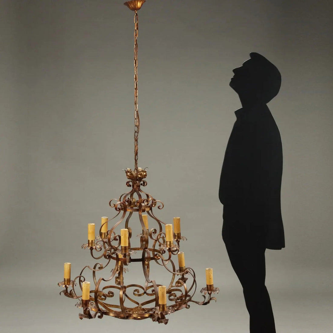 Antique Chandelier Gilded Iron Metal 12 Lights Italy XX Century - Italy, XX Century | Antiques | Lighting
