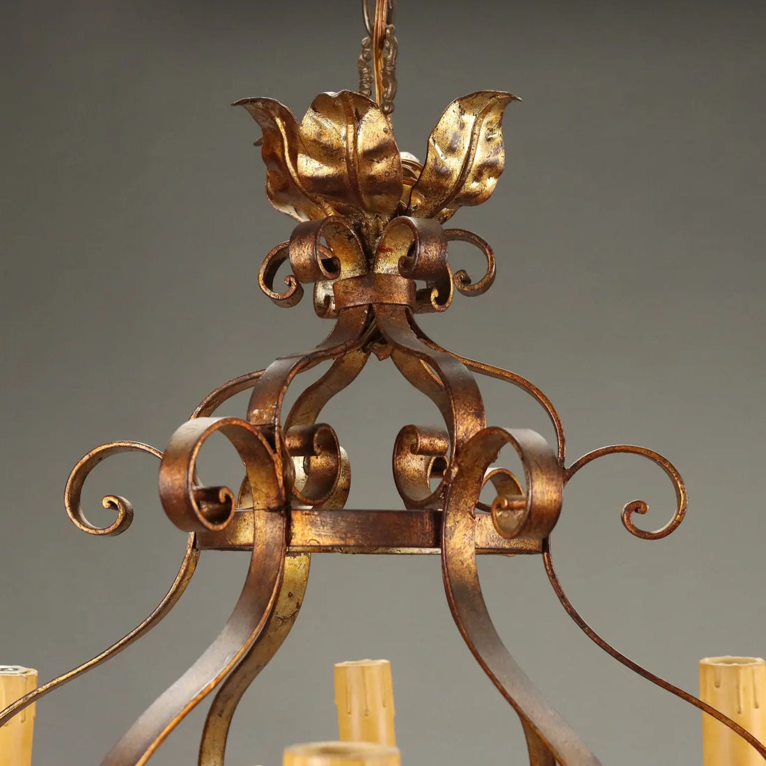 Antique Chandelier Gilded Iron Metal 12 Lights Italy XX Century - Italy, XX Century | Antiques | Lighting
