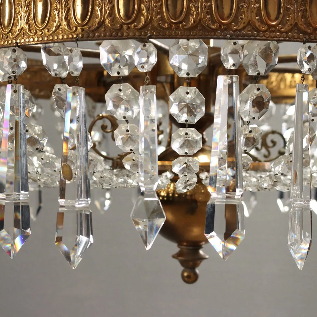 Antique Chandelier Empire Style Glass Gilded Metal Italy XX Century - Italy, XX Century | Antiques | Lighting