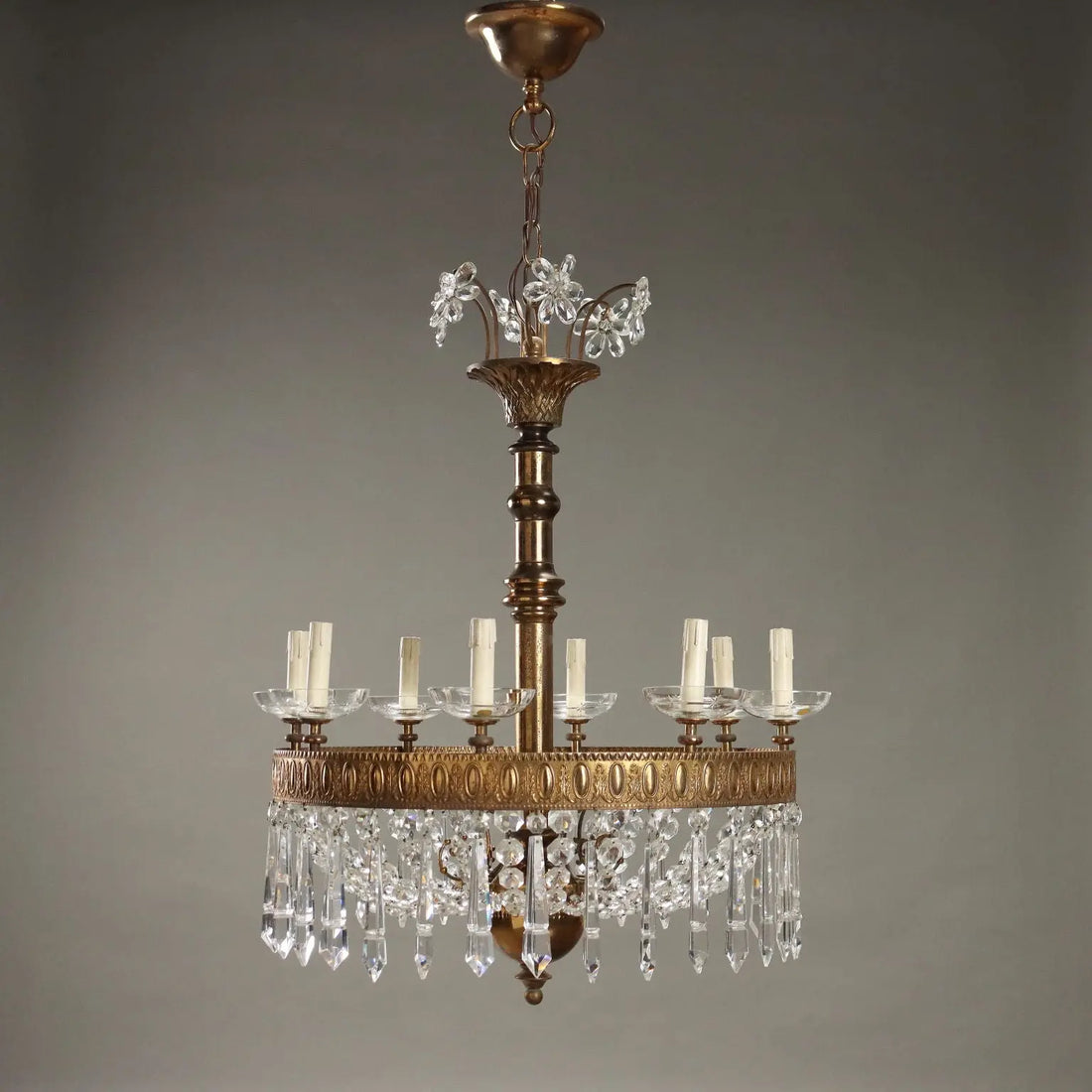 Antique Chandelier Empire Style Glass Gilded Metal Italy XX Century - Italy, XX Century | Antiques | Lighting