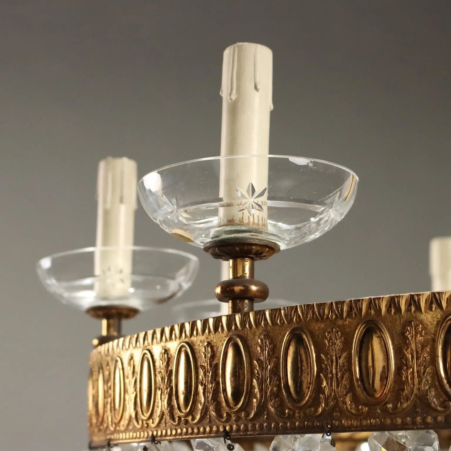 Antique Chandelier Empire Style Glass Gilded Metal Italy XX Century - Italy, XX Century | Antiques | Lighting