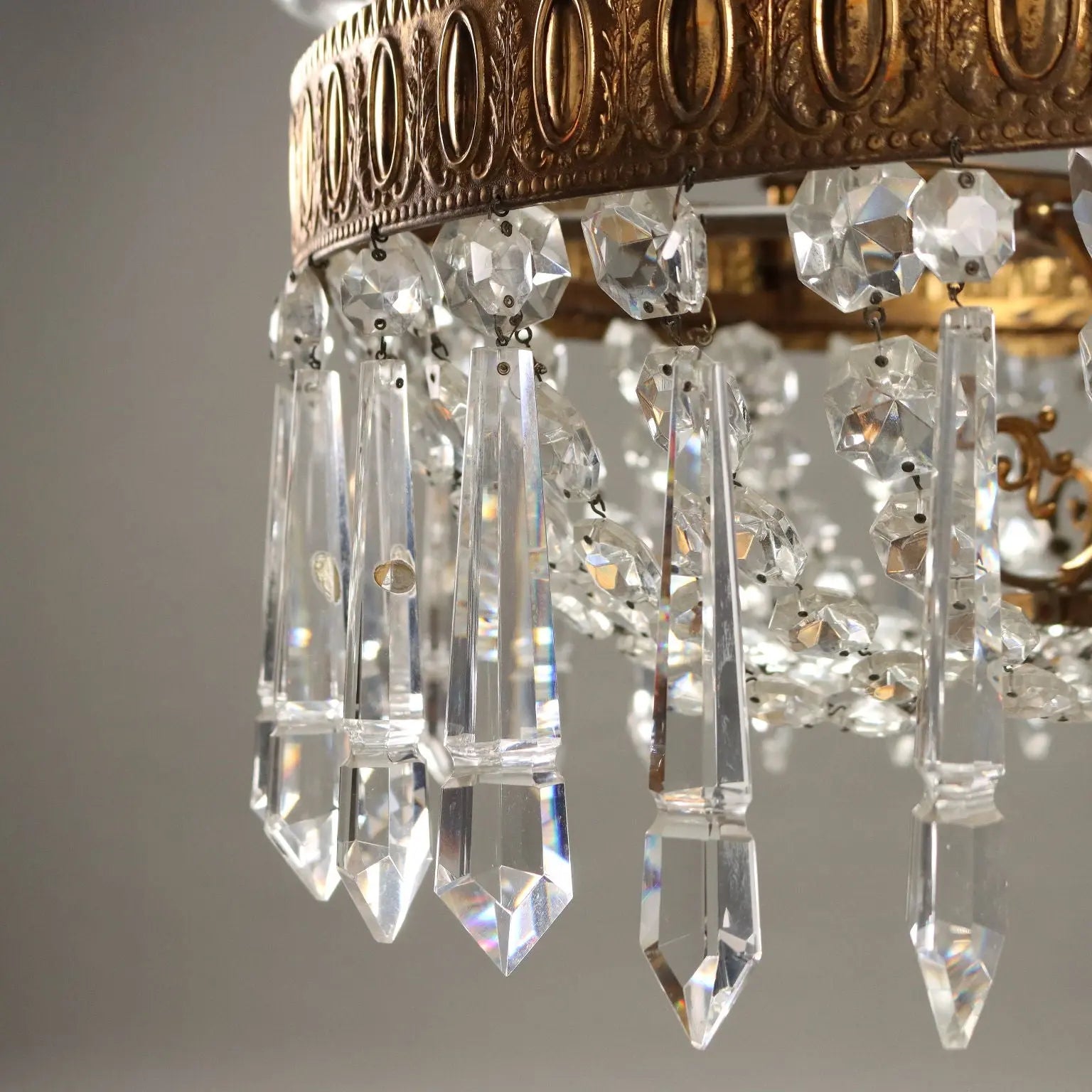Antique Chandelier Empire Style Glass Gilded Metal Italy XX Century - Italy, XX Century | Antiques | Lighting