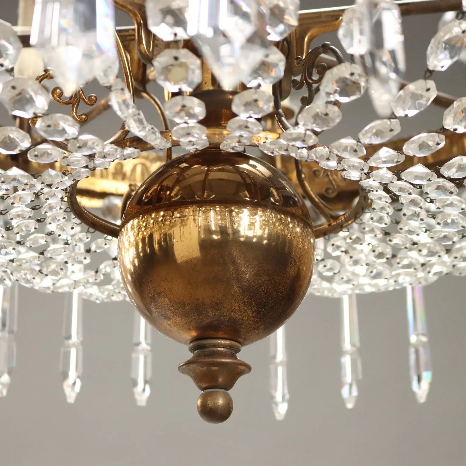Antique Chandelier Empire Style Glass Gilded Metal Italy XX Century - Italy, XX Century | Antiques | Lighting