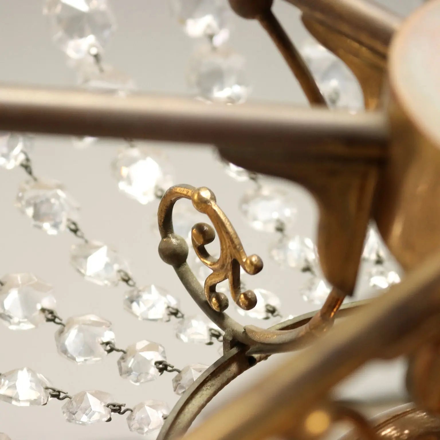 Antique Chandelier Empire Style Glass Gilded Metal Italy XX Century - Italy, XX Century | Antiques | Lighting