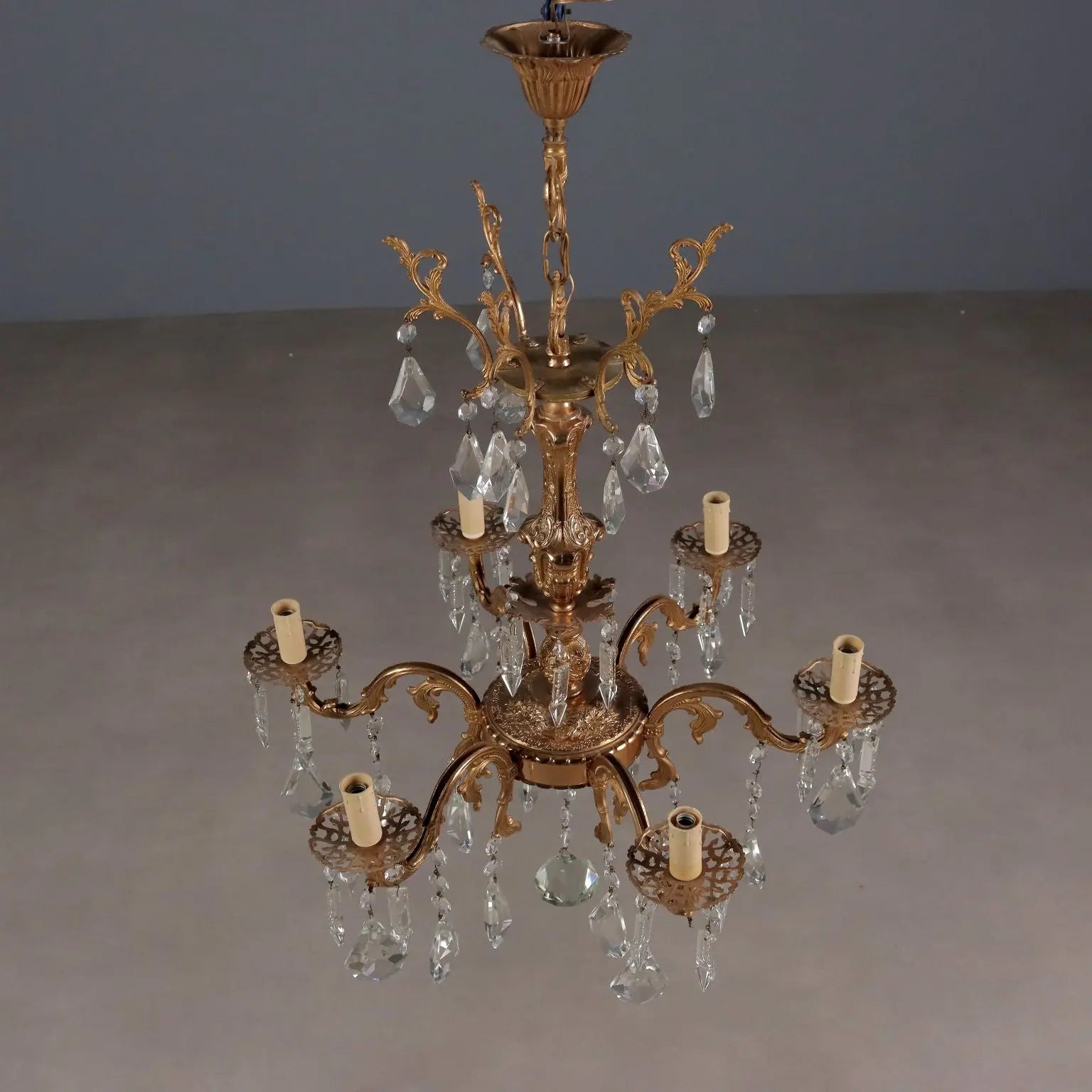 Antique Lamp Rococo Style Bronze Crystal Italy XX Century - Rococo Style Lamp | Antiques | Lighting
