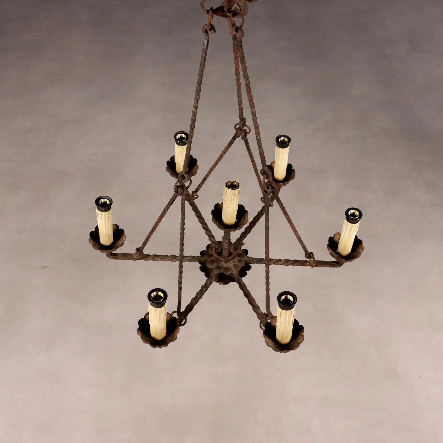 Antique Chandelier Wrought Iron 7 Lights Italy XIX Century - Italy, XIX Century | Antiques | Lighting